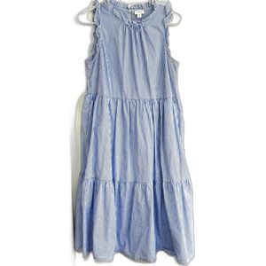 J. Crew Lined Sleeveless Pinstripe Tiered Cotton Dress w/ Ruffle Accent Sz 6 EUC